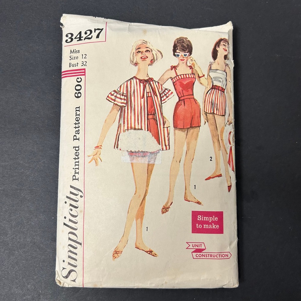 Vintage 60's Simplicity 3427 Sewing Pattern Misses Size 12 Beach Set